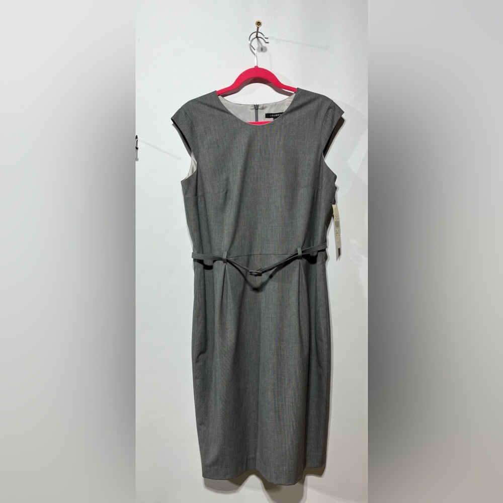LOUBEN Grey Slit Pencil Dress Classic Belted Women’s Size 10‎ New With Tags